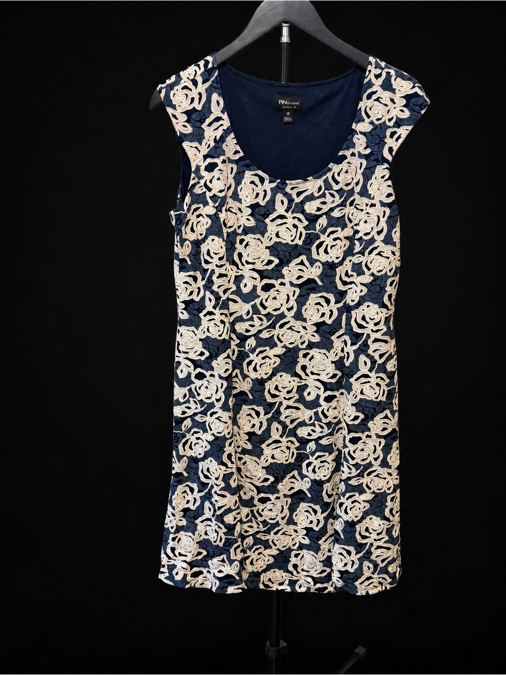 RN Studio Ronni Nicole Navy Ivory Floral Dress Size 12